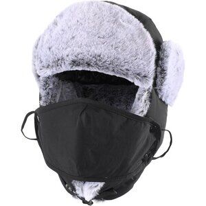 Trapper Hat for Men and Women Winter Fur Lined Hat with Mask for Outdoors